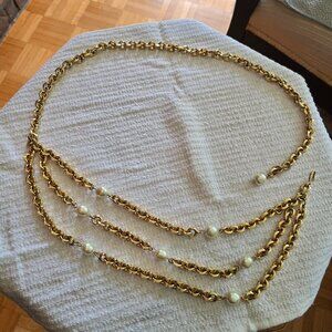 Vintage Gold & Pearl Triple Drape Link Belt​